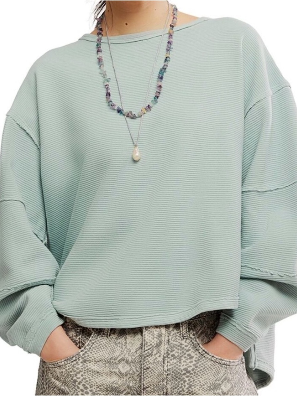 Free People light mint green pullover XL